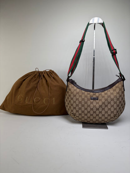 Vintage Gucci GG Monogram Chain Shoulder Bag Beige Brown
