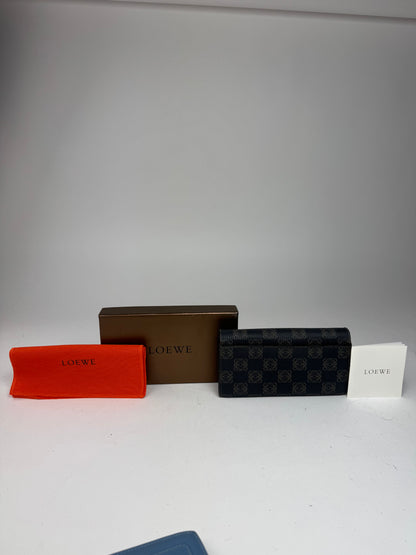 Vintage Loewe Anagram Leather Wallet Navy Brown