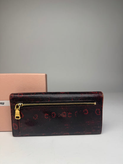 Vintage Miu Miu Snake Emblossed Leather Wallet Black Red