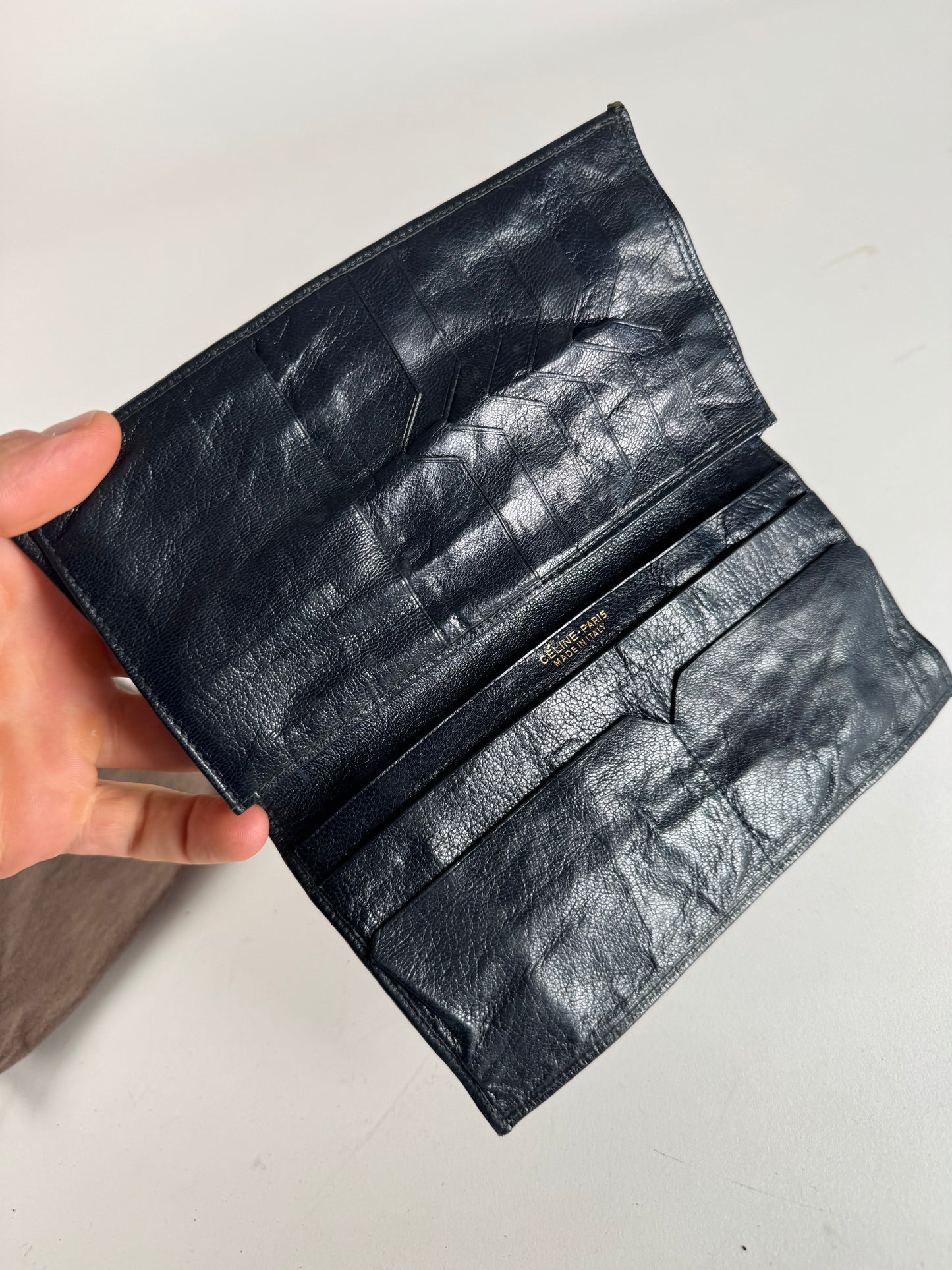 Vintage Celine Macadam Monogram ID Holder Card Holder Navy Grey