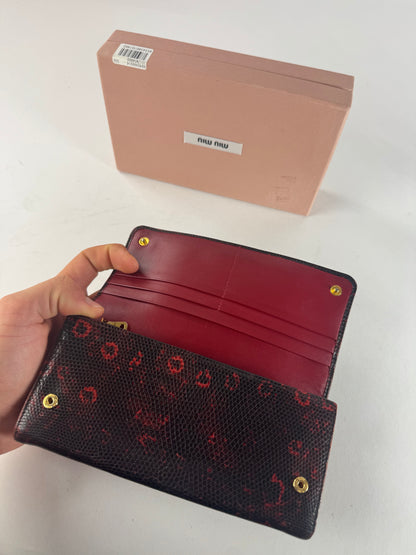 Vintage Miu Miu Snake Emblossed Leather Wallet Black Red