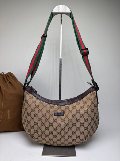 Vintage Gucci GG Monogram Chain Shoulder Bag Beige Brown