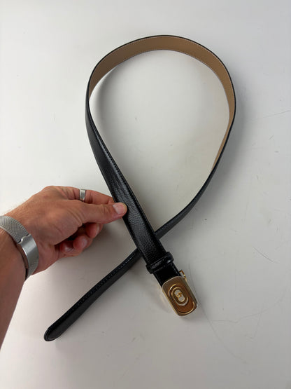 Vintage Dior Leather Belt Black Tan Gold Buckle