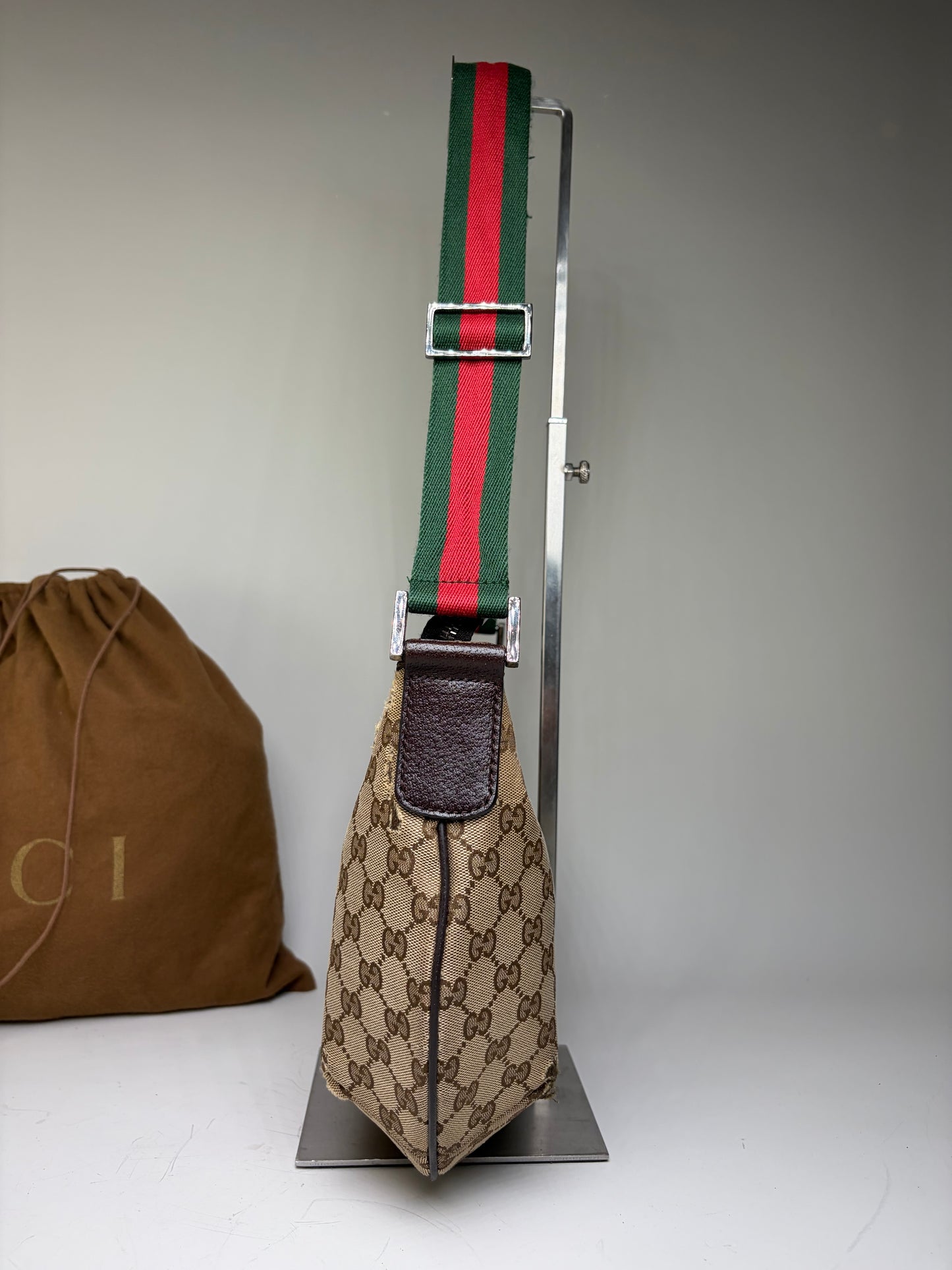 Vintage Gucci GG Monogram Chain Shoulder Bag Beige Brown