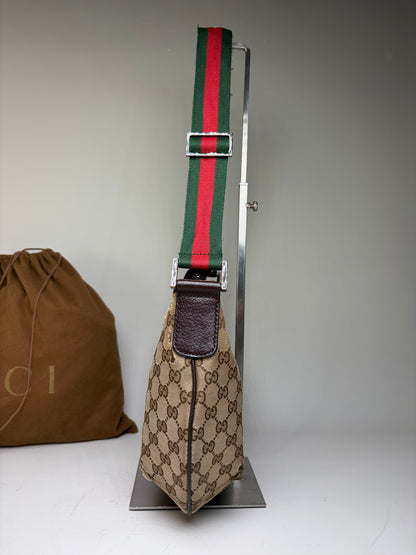 Vintage Gucci GG Monogram Chain Shoulder Bag Beige Brown