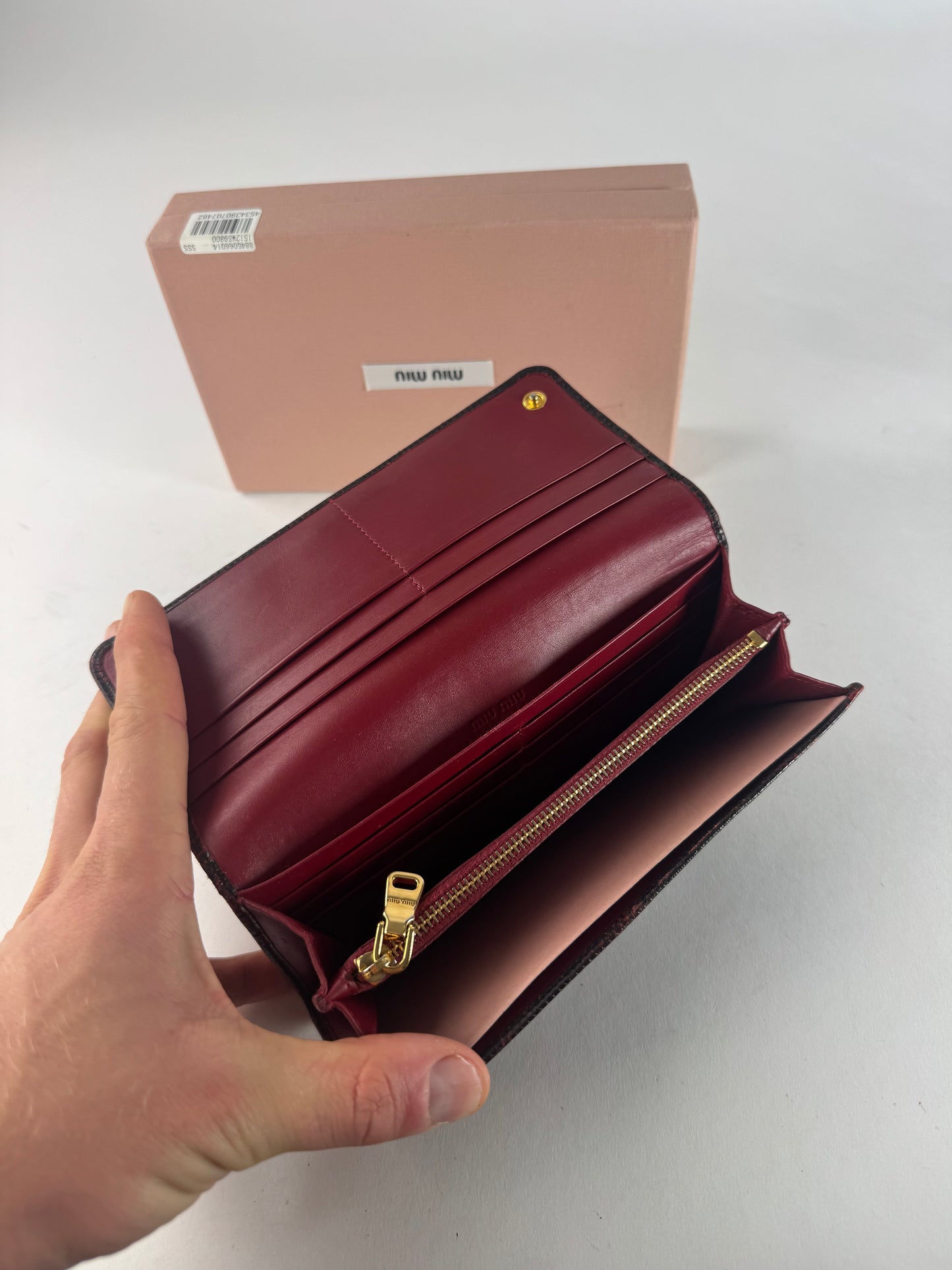 Vintage Miu Miu Snake Emblossed Leather Wallet Black Red