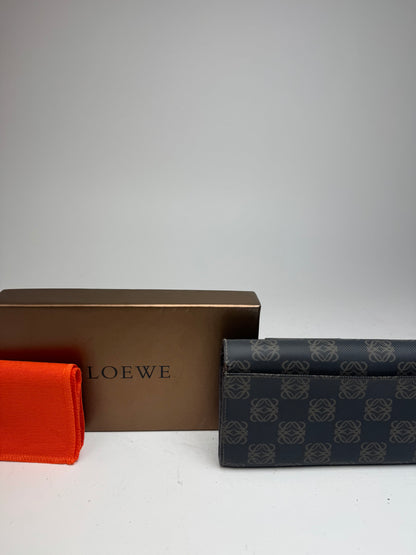 Vintage Loewe Anagram Leather Wallet Navy Brown
