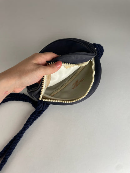 Vintage Courreges Paris Canvas Crossbody/Shoulder Bag Navy White