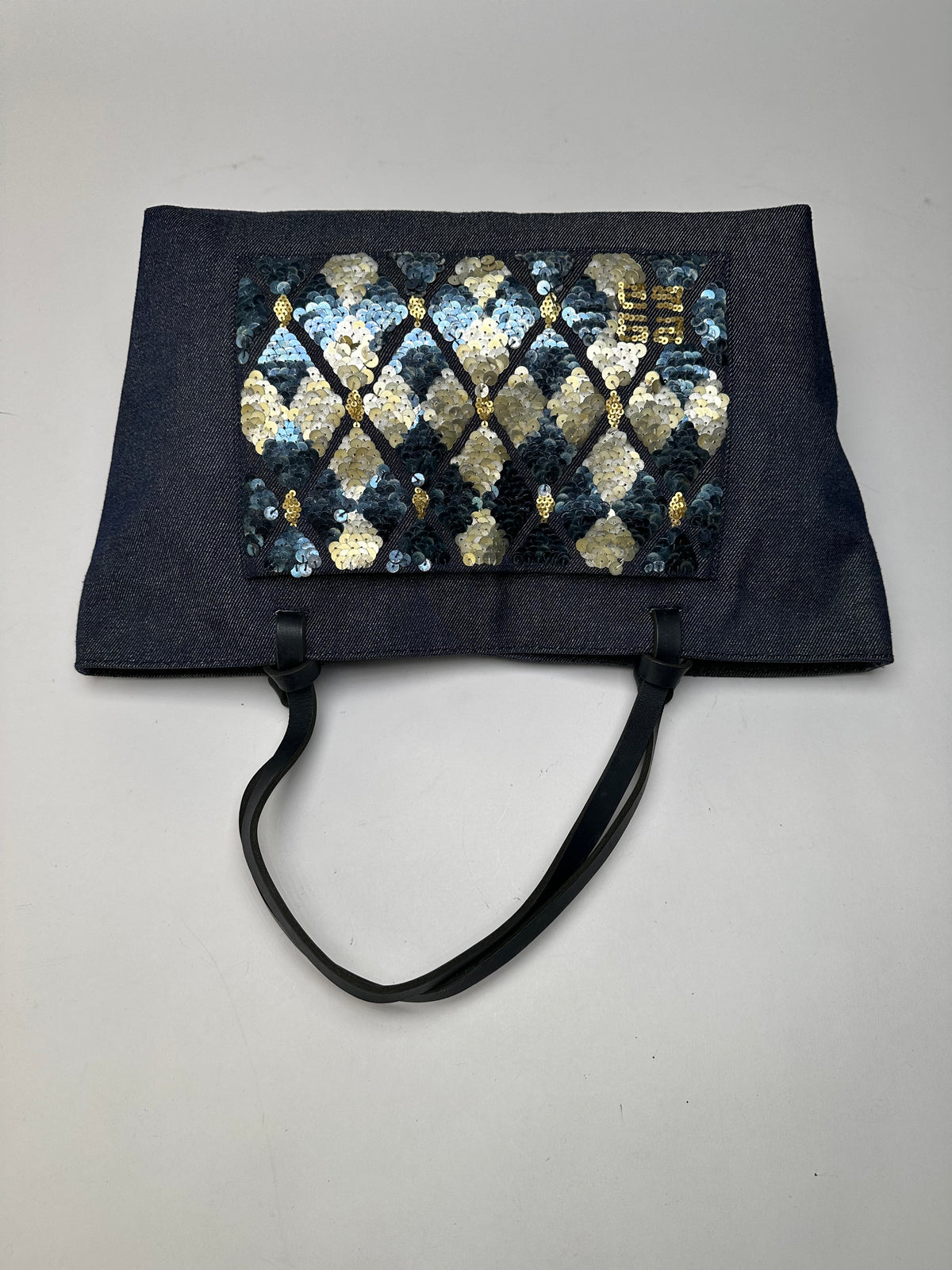 Vintage Givenchy Sequined Cotton Tote Late 1990s Dark Navy