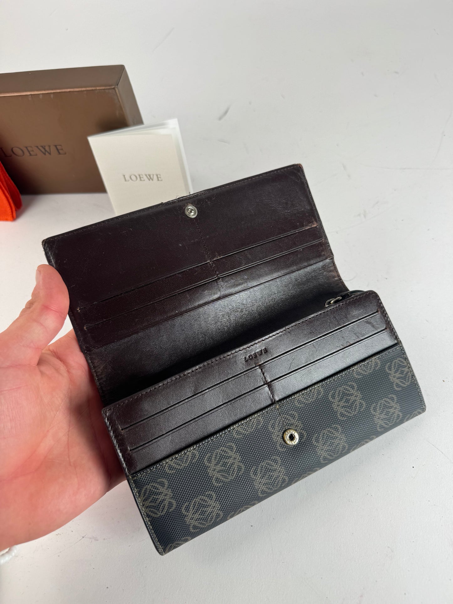 Vintage Loewe Anagram Leather Wallet Navy Brown