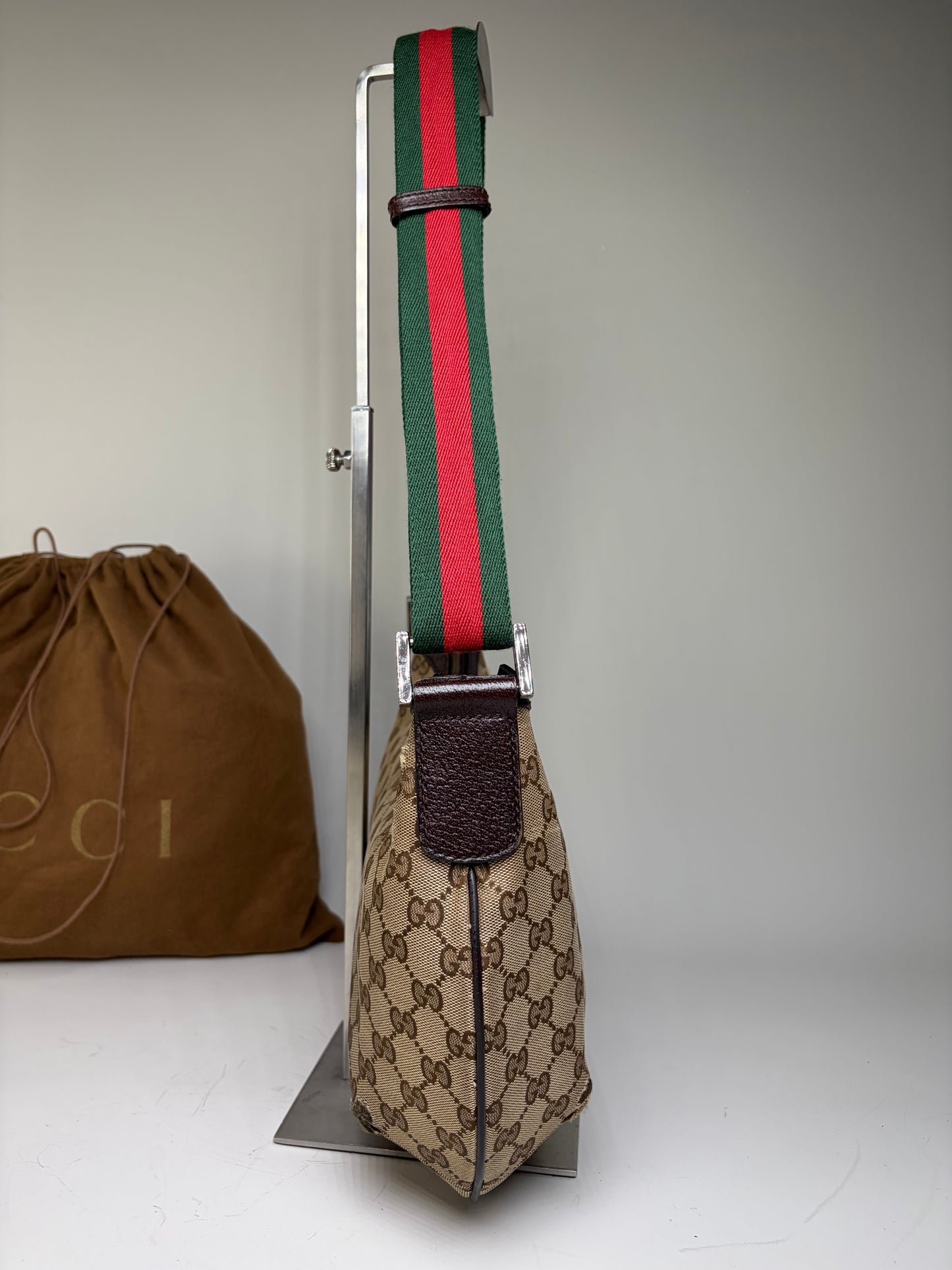 Vintage Gucci GG Monogram Chain Shoulder Bag Beige Brown