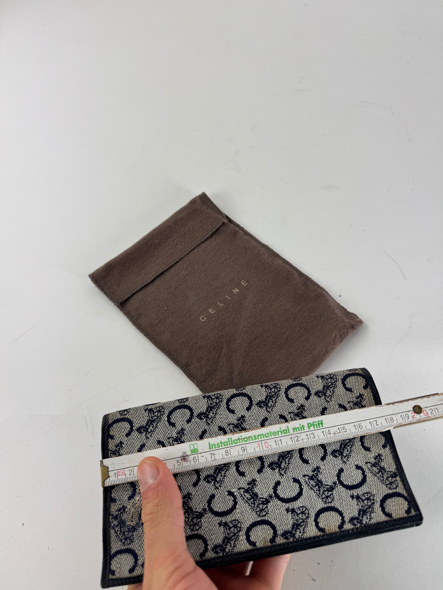 Vintage Celine Macadam Monogram ID Holder Card Holder Navy Grey