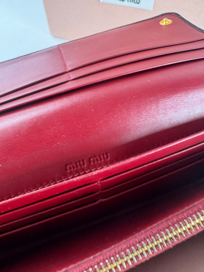 Vintage Miu Miu Snake Emblossed Leather Wallet Black Red