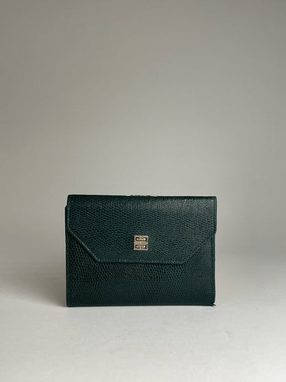 Vintage Givenchy Snake Emblossed Leather Wallet Green
