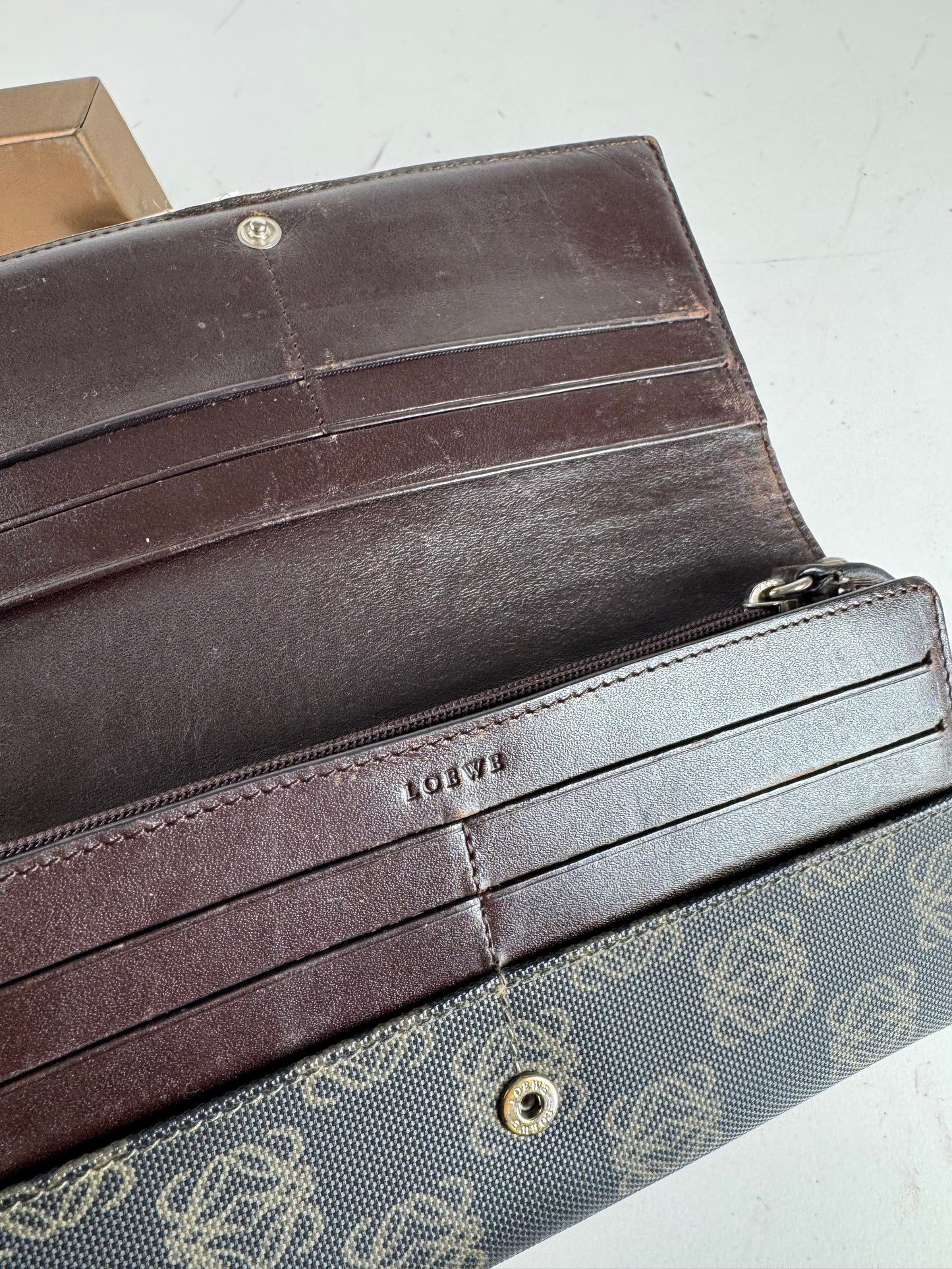 Vintage Loewe Anagram Leather Wallet Navy Brown