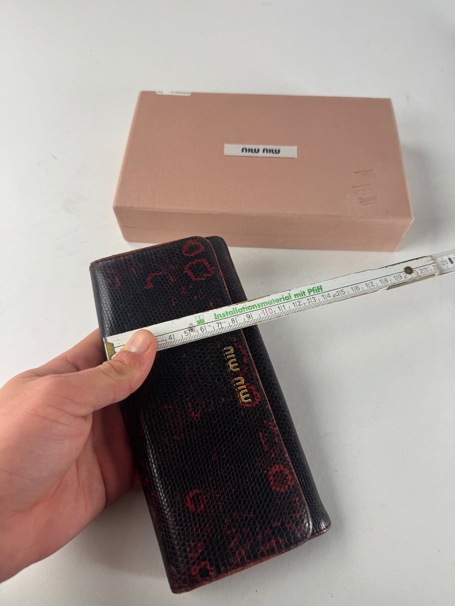 Vintage Miu Miu Snake Emblossed Leather Wallet Black Red