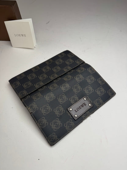 Vintage Loewe Anagram Leather Wallet Navy Brown