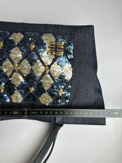 Vintage Givenchy Sequined Cotton Tote Late 1990s Dark Navy