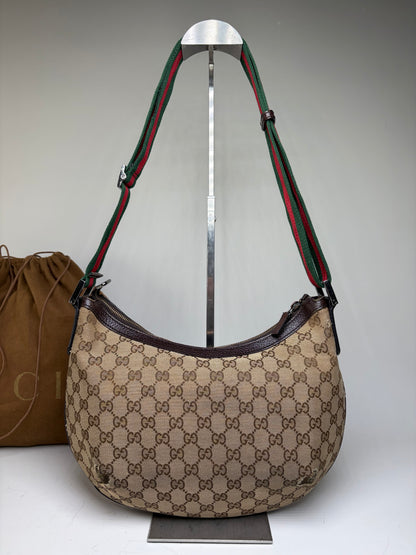 Vintage Gucci GG Monogram Chain Shoulder Bag Beige Brown
