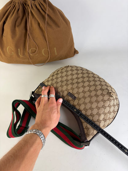 Vintage Gucci GG Monogram Chain Shoulder Bag Beige Brown