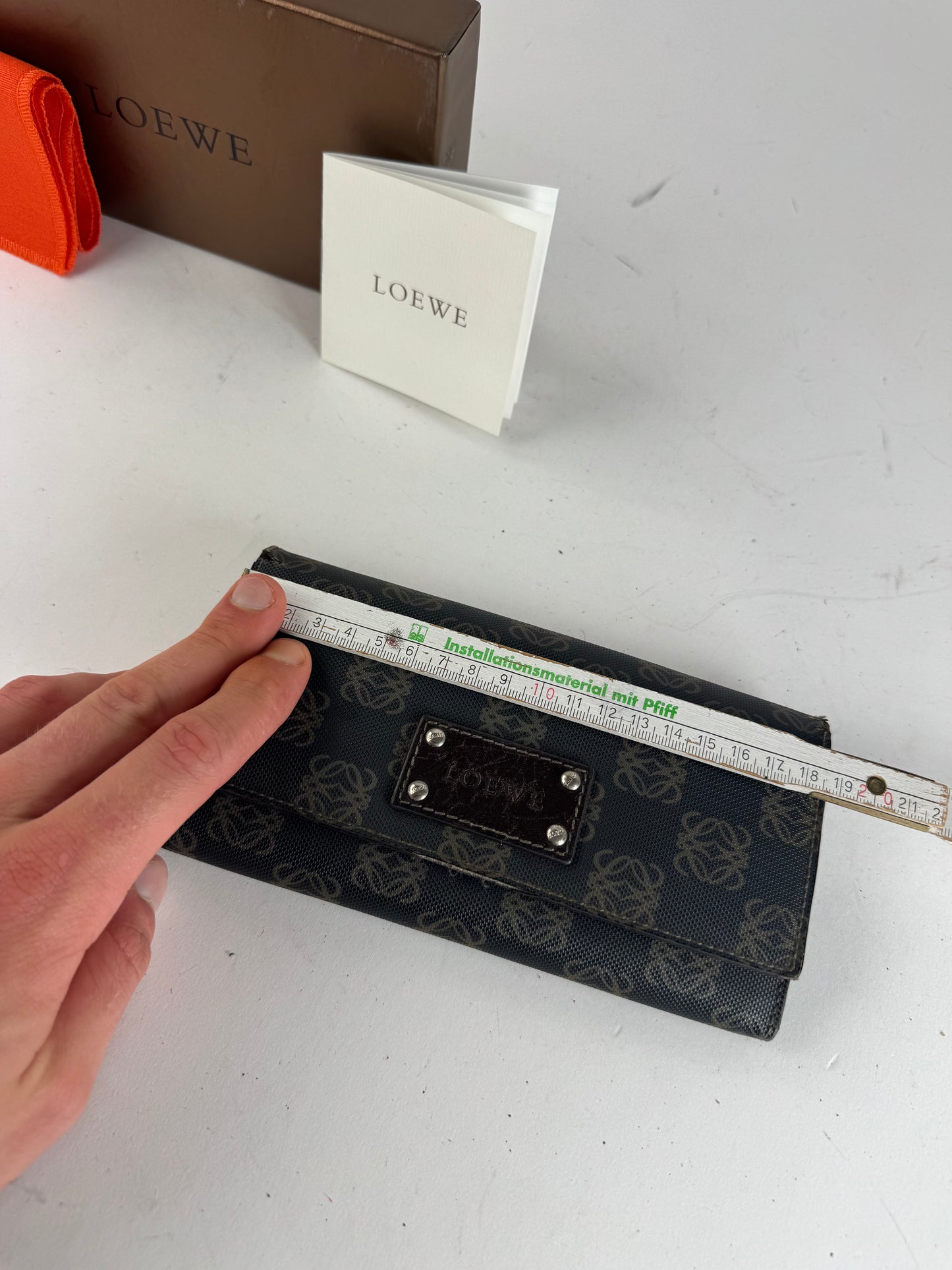 Vintage Loewe Anagram Leather Wallet Navy Brown