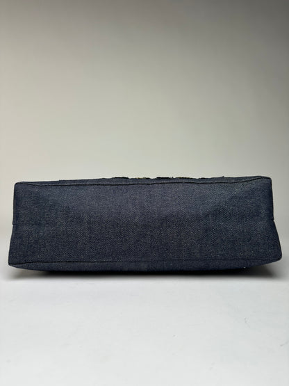 Vintage Givenchy Sequined Cotton Tote Late 1990s Dark Navy