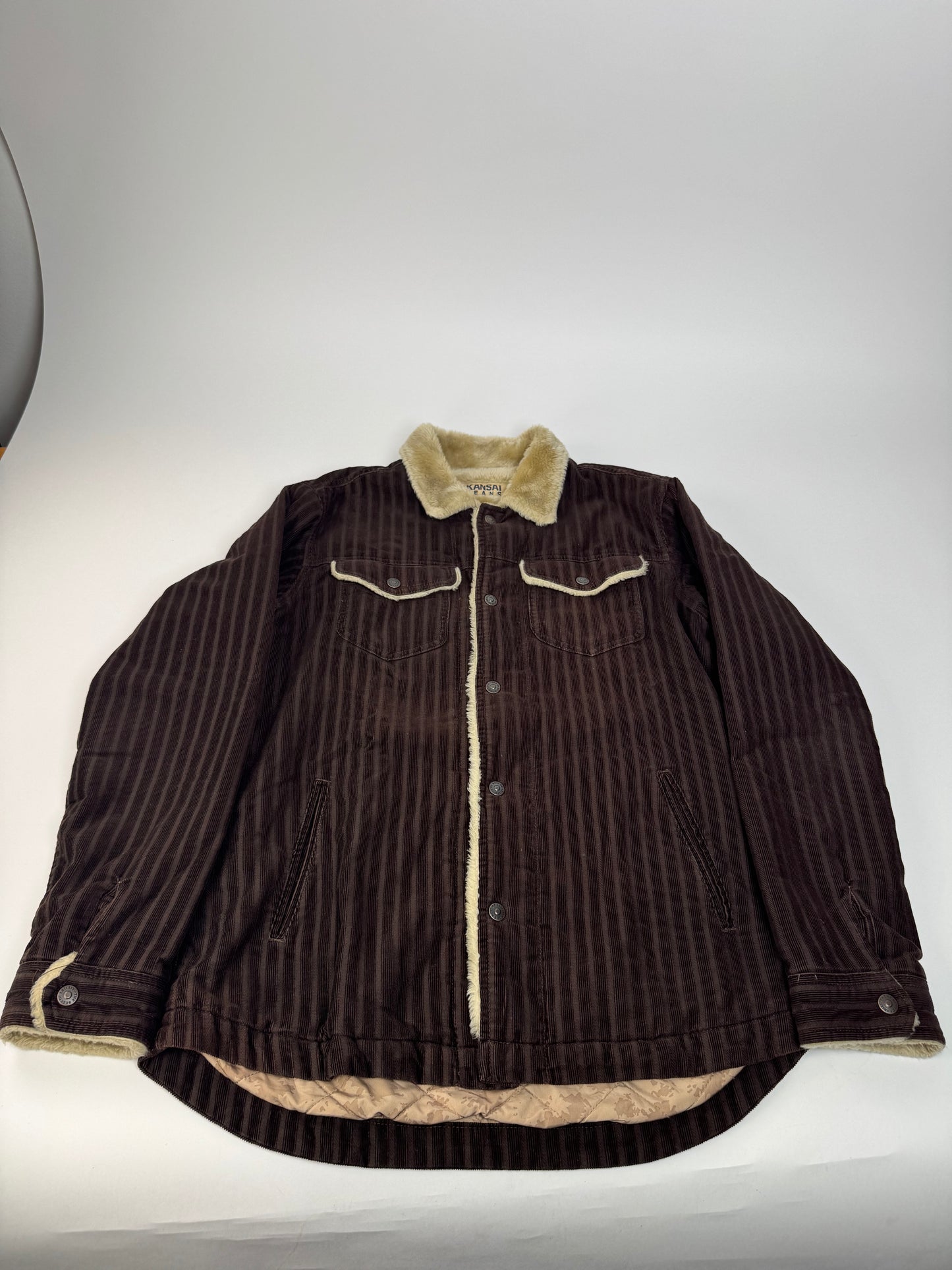 Vintage Kansai Yamamoto Vegan Blouson Brown Beige Striped L