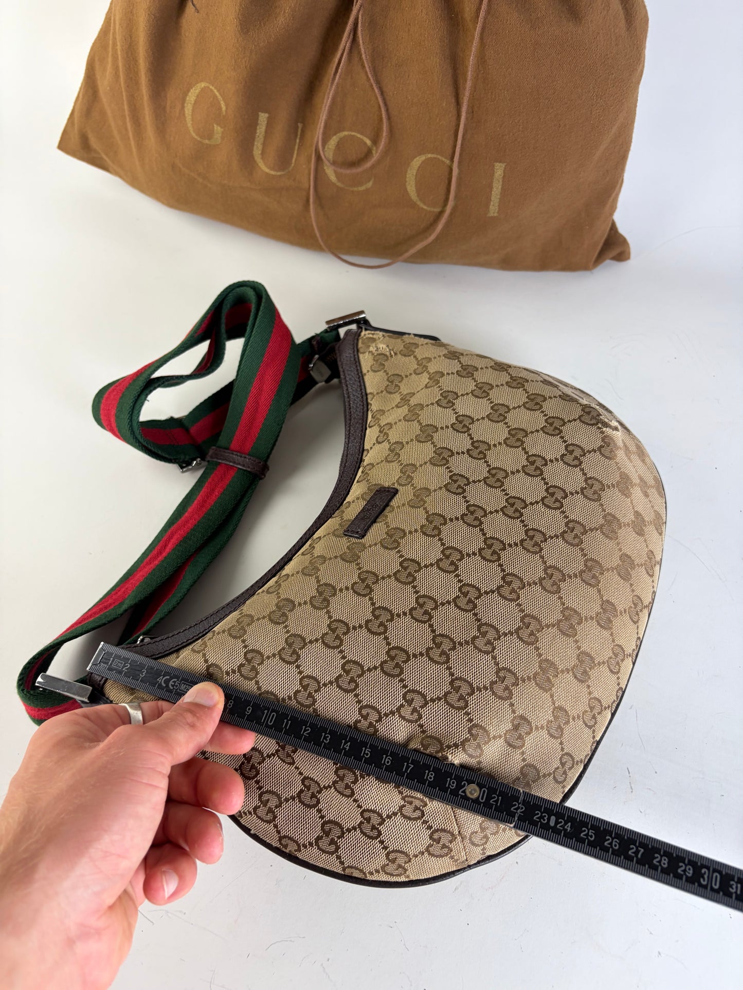 Vintage Gucci GG Monogram Chain Shoulder Bag Beige Brown