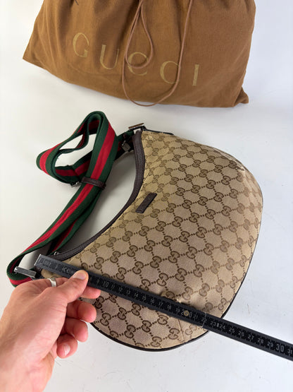 Vintage Gucci GG Monogram Chain Shoulder Bag Beige Brown
