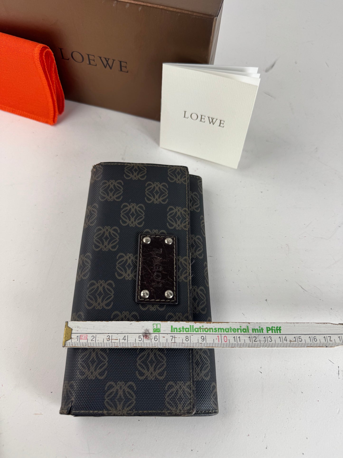 Vintage Loewe Anagram Leather Wallet Navy Brown