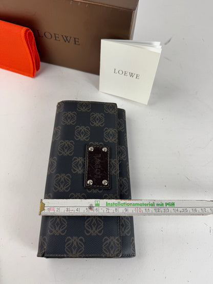 Vintage Loewe Anagram Leather Wallet Navy Brown