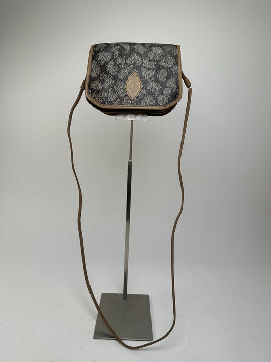 Vintage Yves Saint Laurent Textured Leather Shoulder Bag Brown Gray