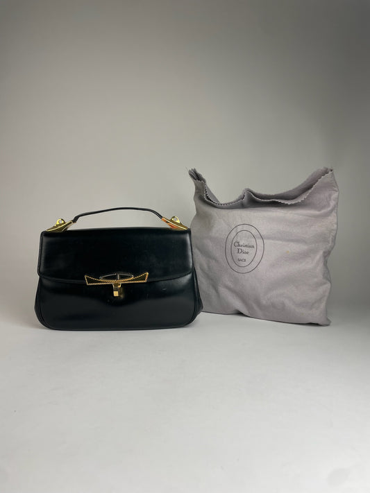 Vintage Dior 2Way Leather Handbag Black