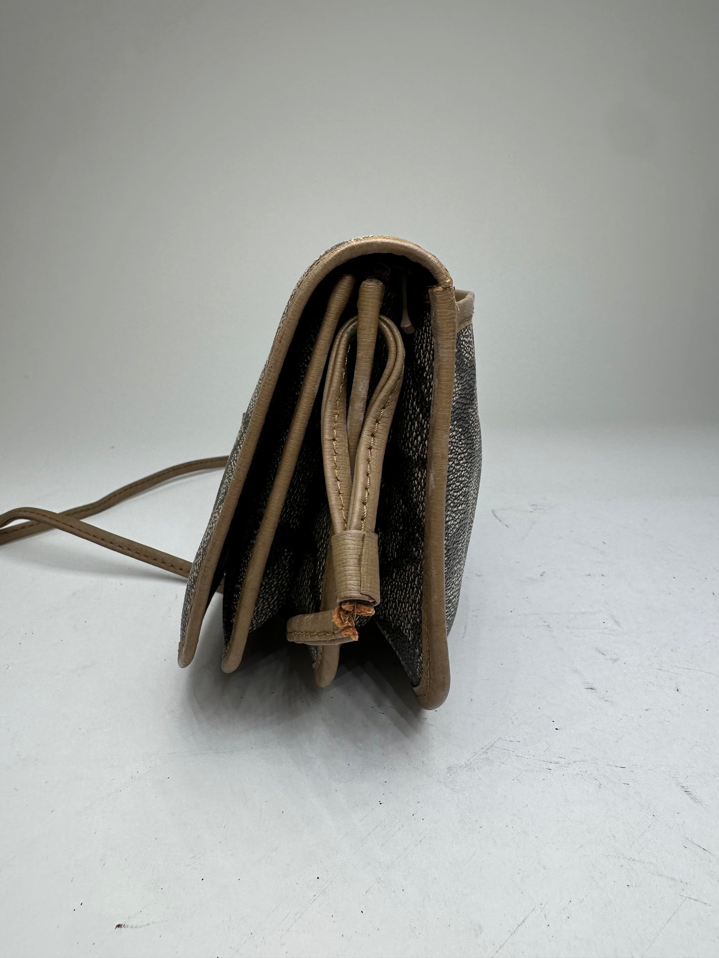 Vintage Yves Saint Laurent Textured Leather Shoulder Bag Brown Gray