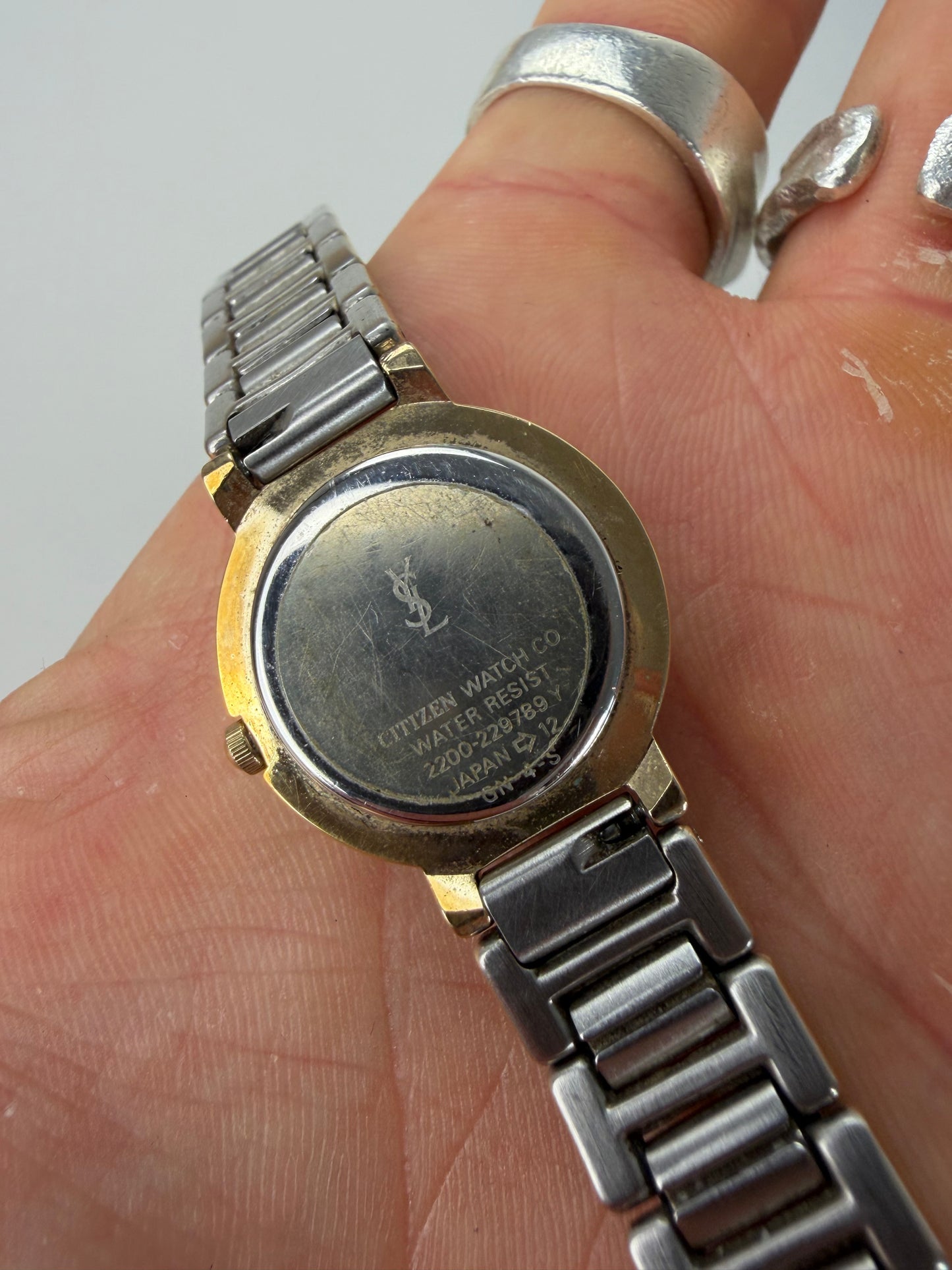 Vintage Yves Saint Laurent Bracelet Watch Blue Gold Silver