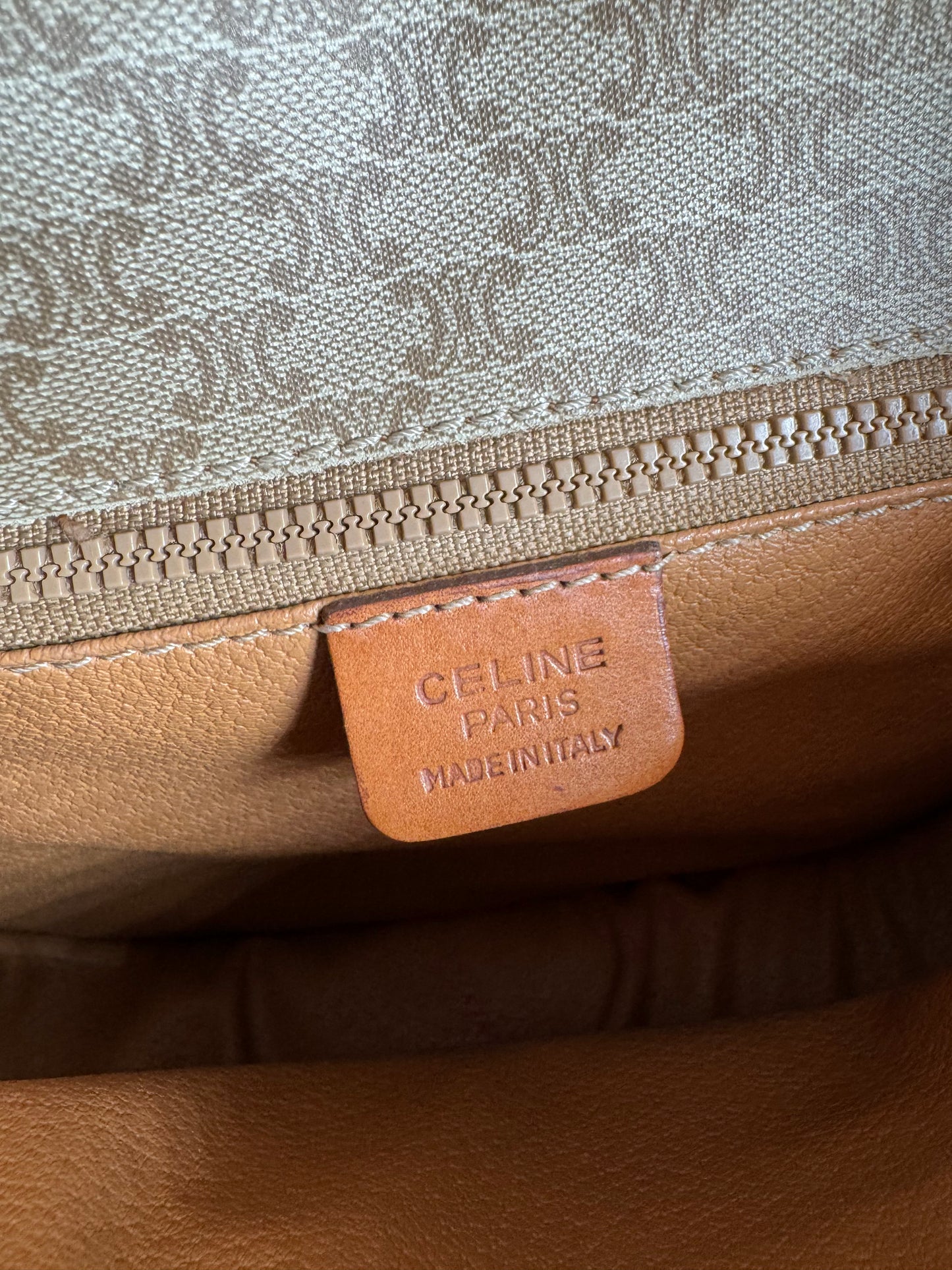 Vintage Celine Triomphe Monogram Leather bag beige brown