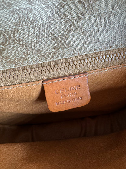 Vintage Celine Triomphe Monogram Leather bag beige brown