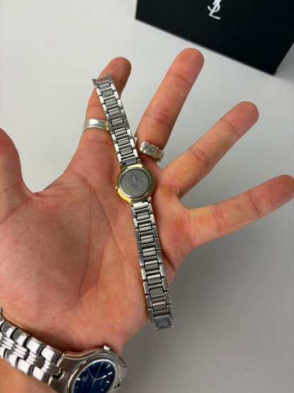 Vintage Yves Saint Laurent Bracelet Watch Blue Gold Silver