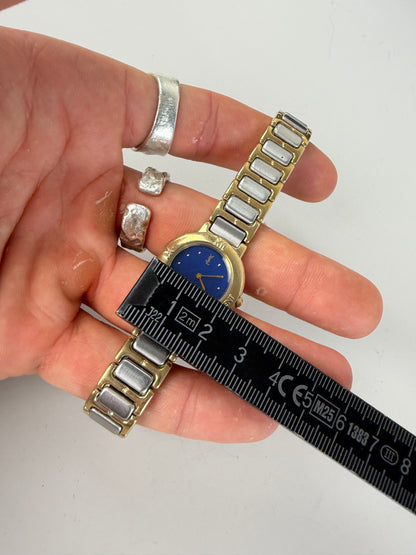Vintage Yves Saint Laurent Bracelet Watch Blue Gold Silver