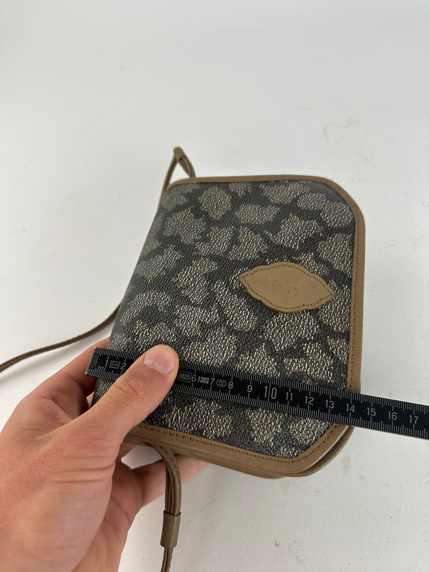 Vintage Yves Saint Laurent Textured Leather Shoulder Bag Brown Gray