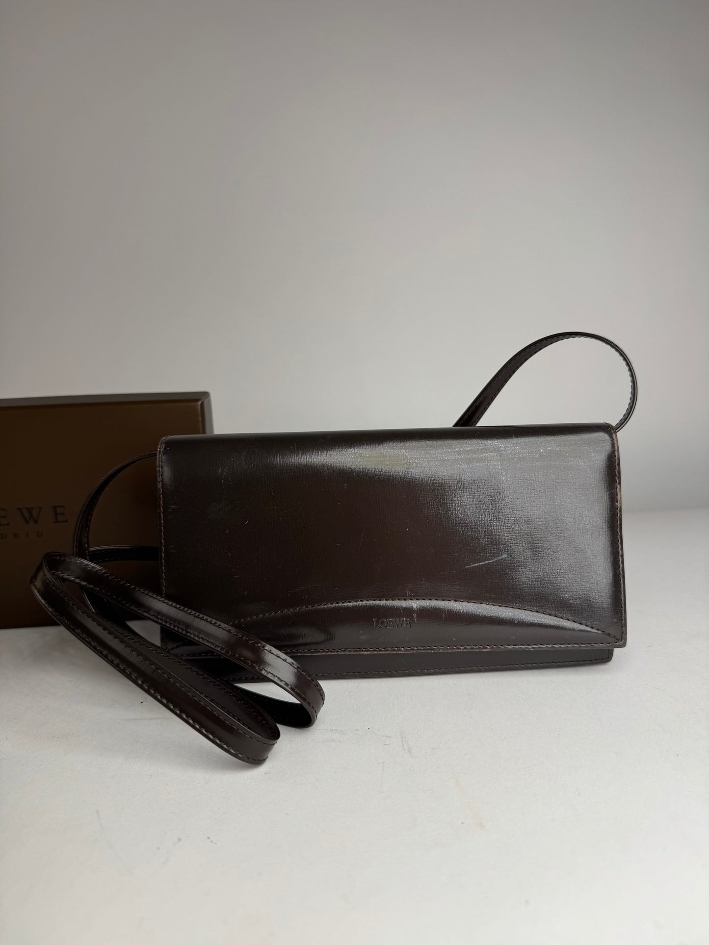 Vintage Loewe Madrid Leather Shoulder Bag Brown