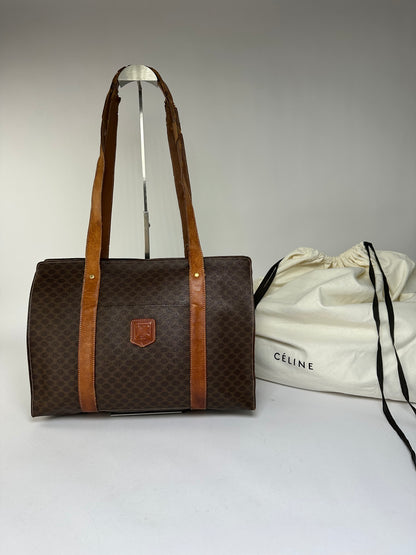 Vintage Celine Macadam Canvas Shoulder Tote c. 1997 Brown