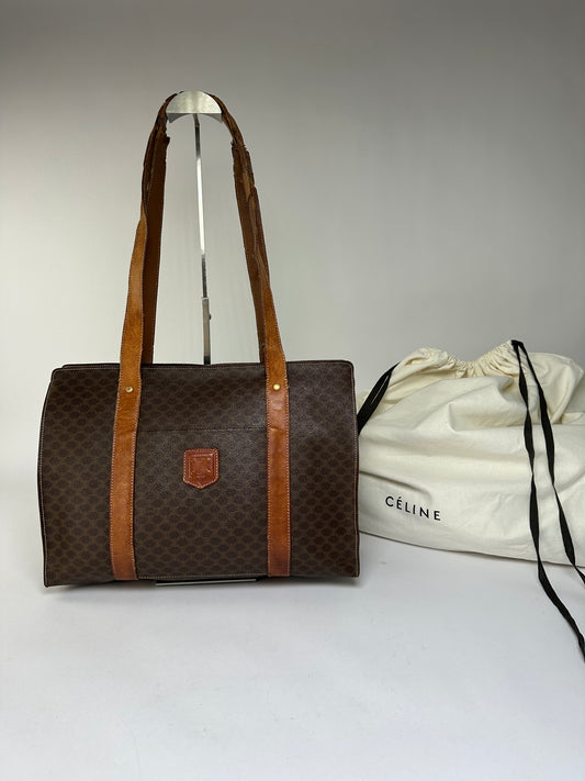 Vintage Celine Macadam Canvas Shoulder Tote c. 1997 Brown