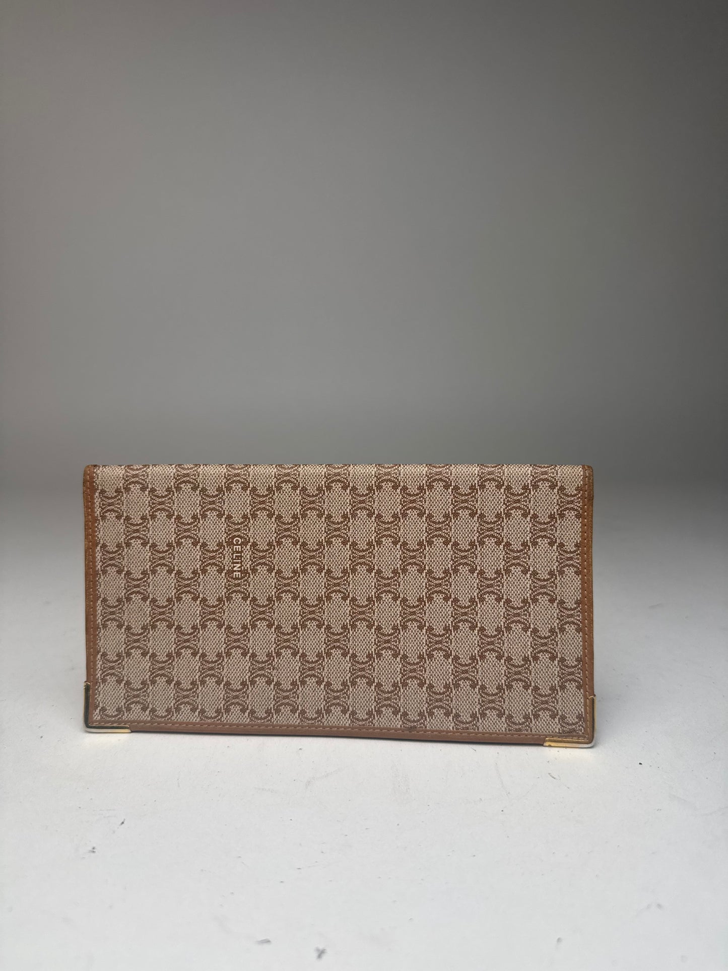 Vintage Celine Triomphe Monogram Leather Card Holder beige