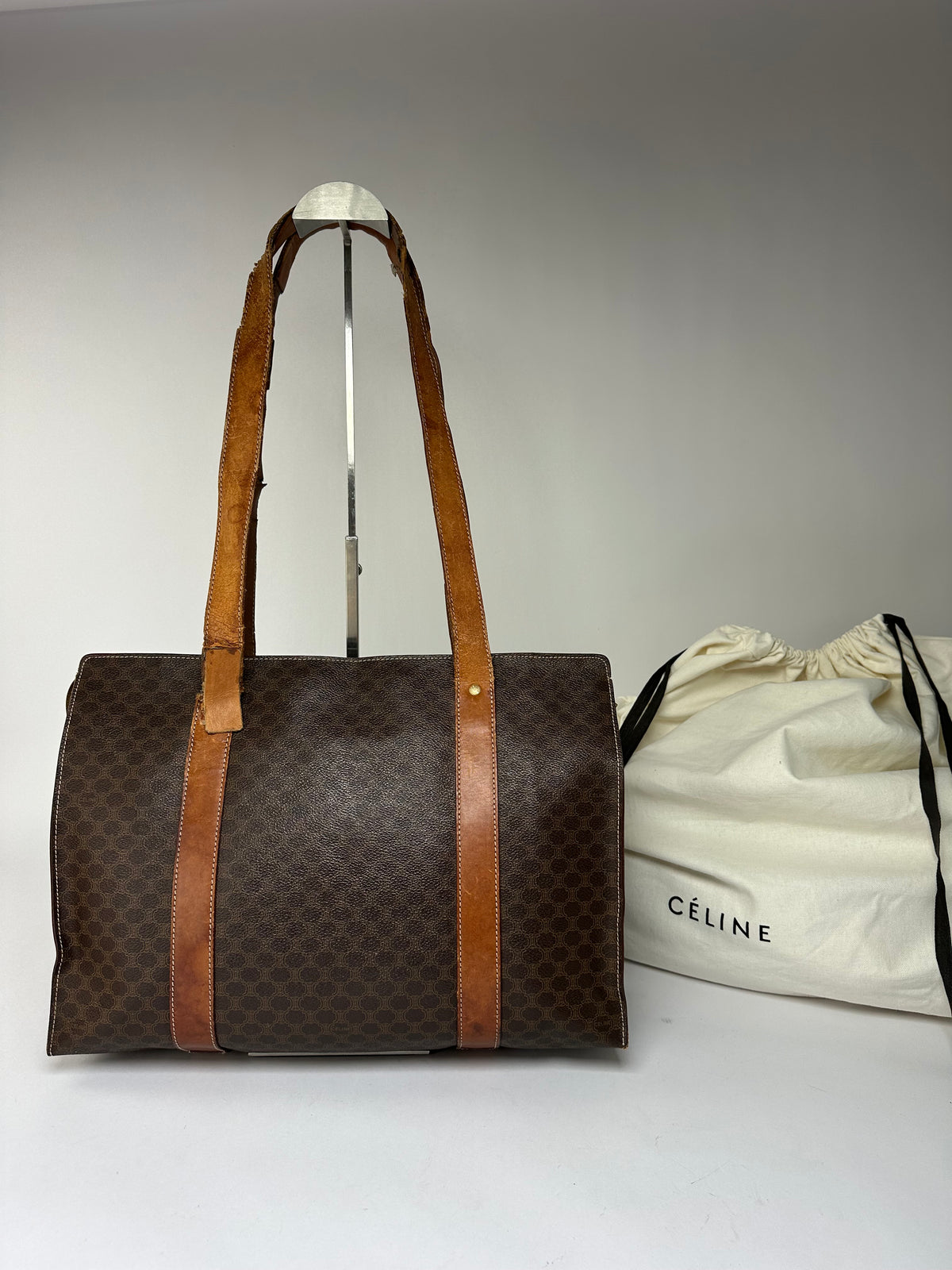 Vintage Celine Macadam Canvas Shoulder Tote c. 1997 Brown