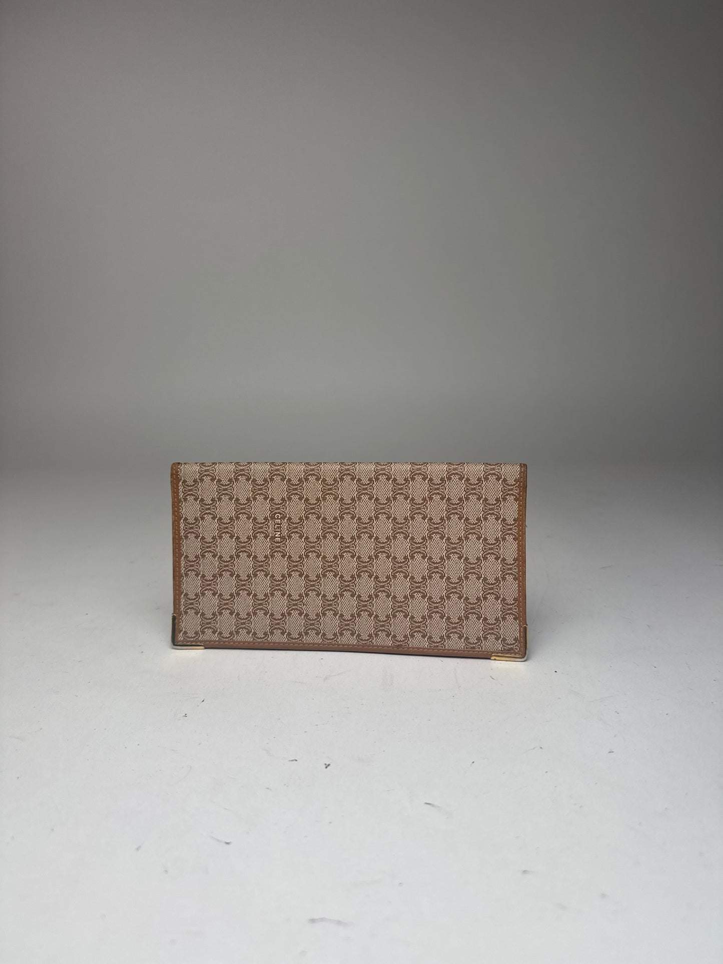 Vintage Celine Triomphe Monogram Leather Card Holder beige