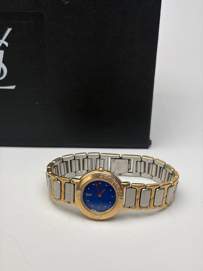 Vintage Yves Saint Laurent Bracelet Watch Blue Gold Silver