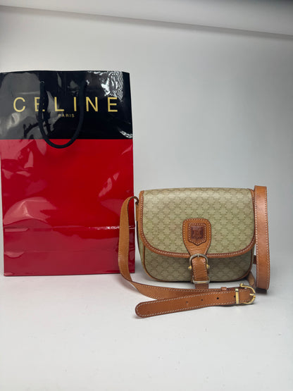 Vintage Celine Triomphe Monogram Leather bag beige brown