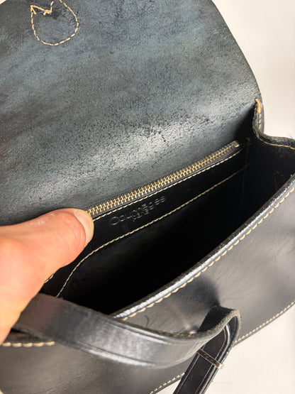 Vintage Courreges Classic Flap Crossbody Bag Black Silver