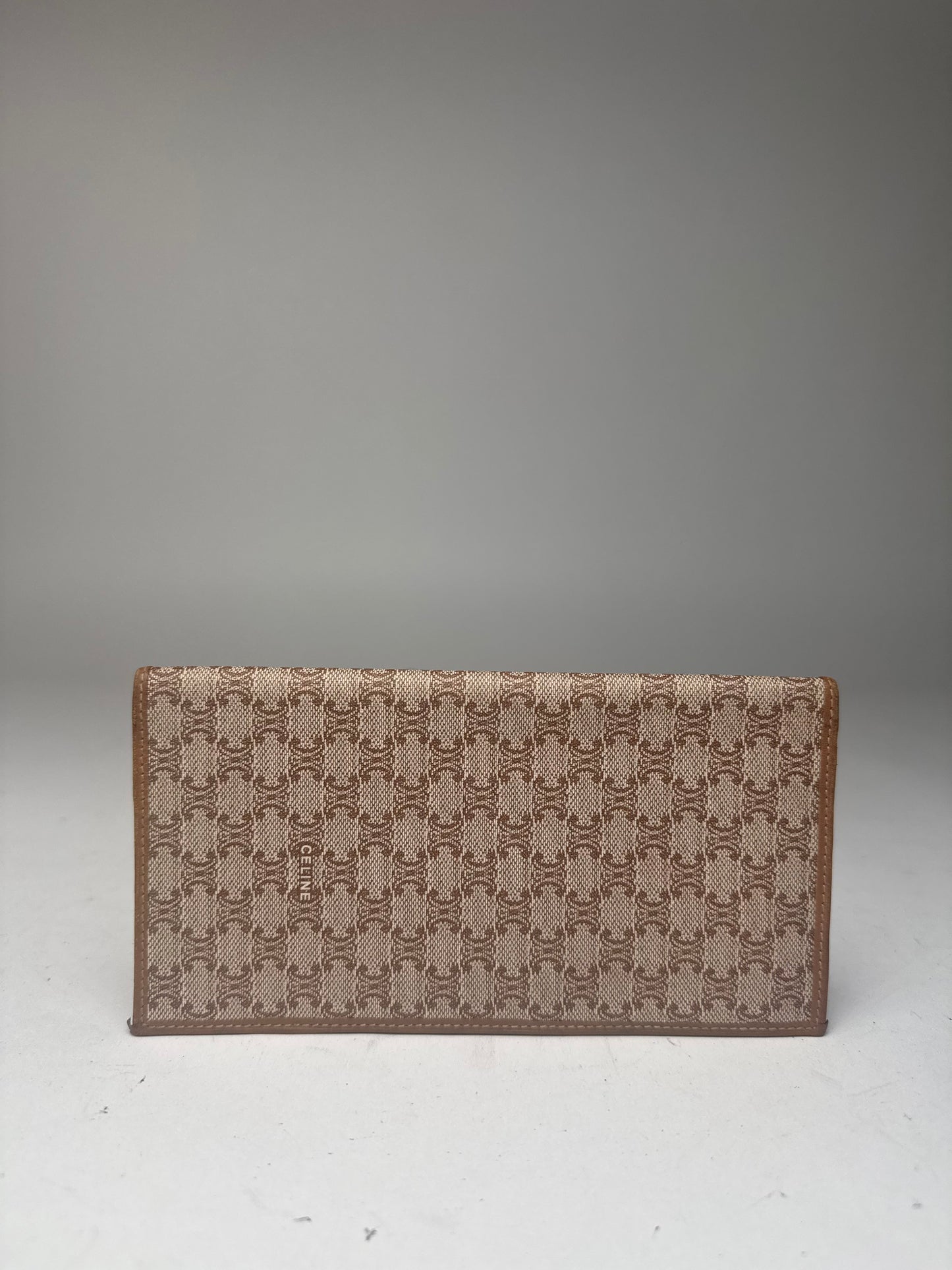 Vintage Celine Triomphe Monogram Leather Card Holder beige